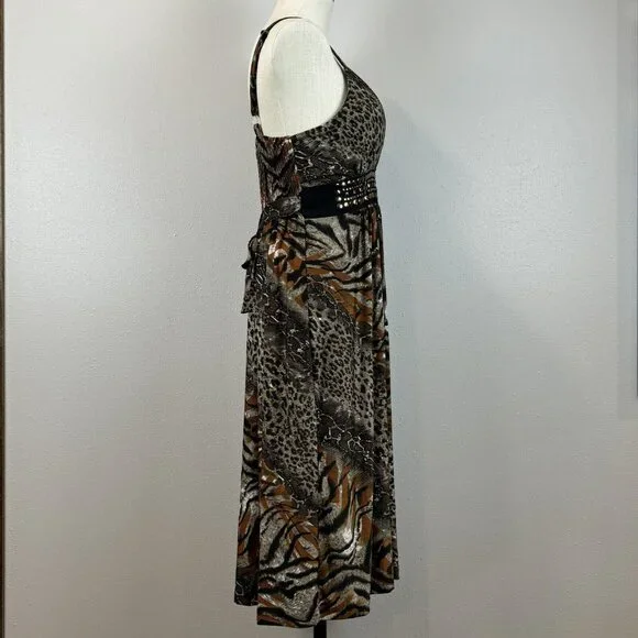 Studio West Apparel Sleeveless Midi Dress Womens Size L Multicolor Animal Print - Picture 6 of 14
